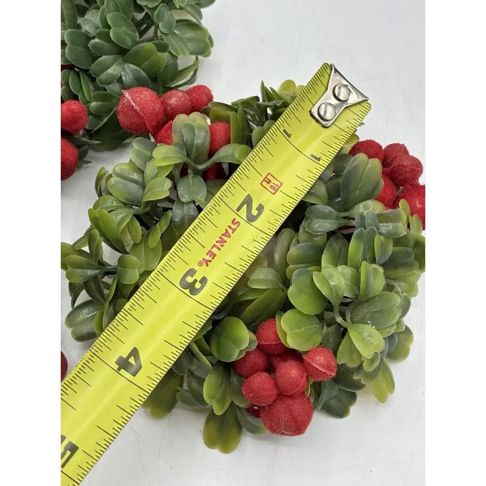 Set of 3 Christmas Candle Rings Boxwood Greenery Red Berry Holiday 4 Inch